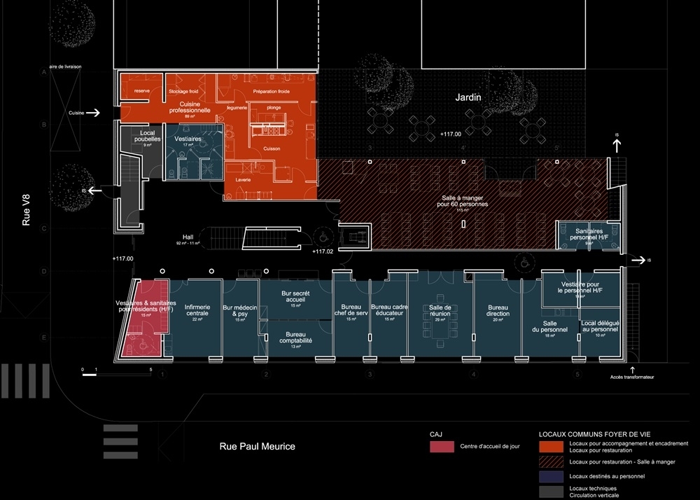 plan du rez-de-chaussé - cuisine, salle-à-manger et pole administratid
